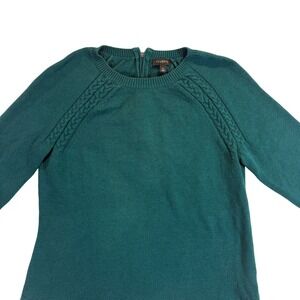 Talbots Women's Green Textured‎ Knit Sweater 3/4 Sleeve Zip Back Size S Preppy